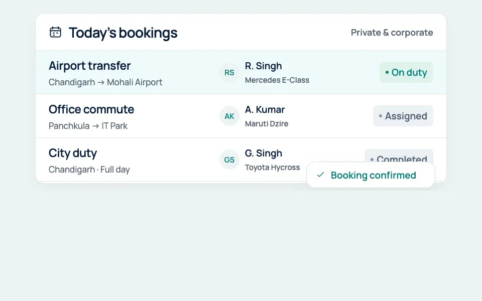 Illustrative private and corporate booking workflow, still image